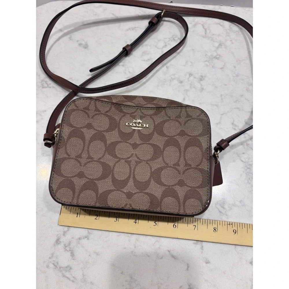 Coach Mini Jamie Camera Bag Signature Canvas Brown Crossbody Handbag 91677‎